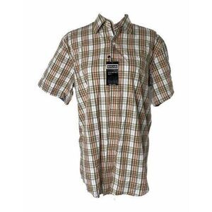 Bogari Men’s Shirt Tan and Pink Check Pattern Button-Down Casual Size Small